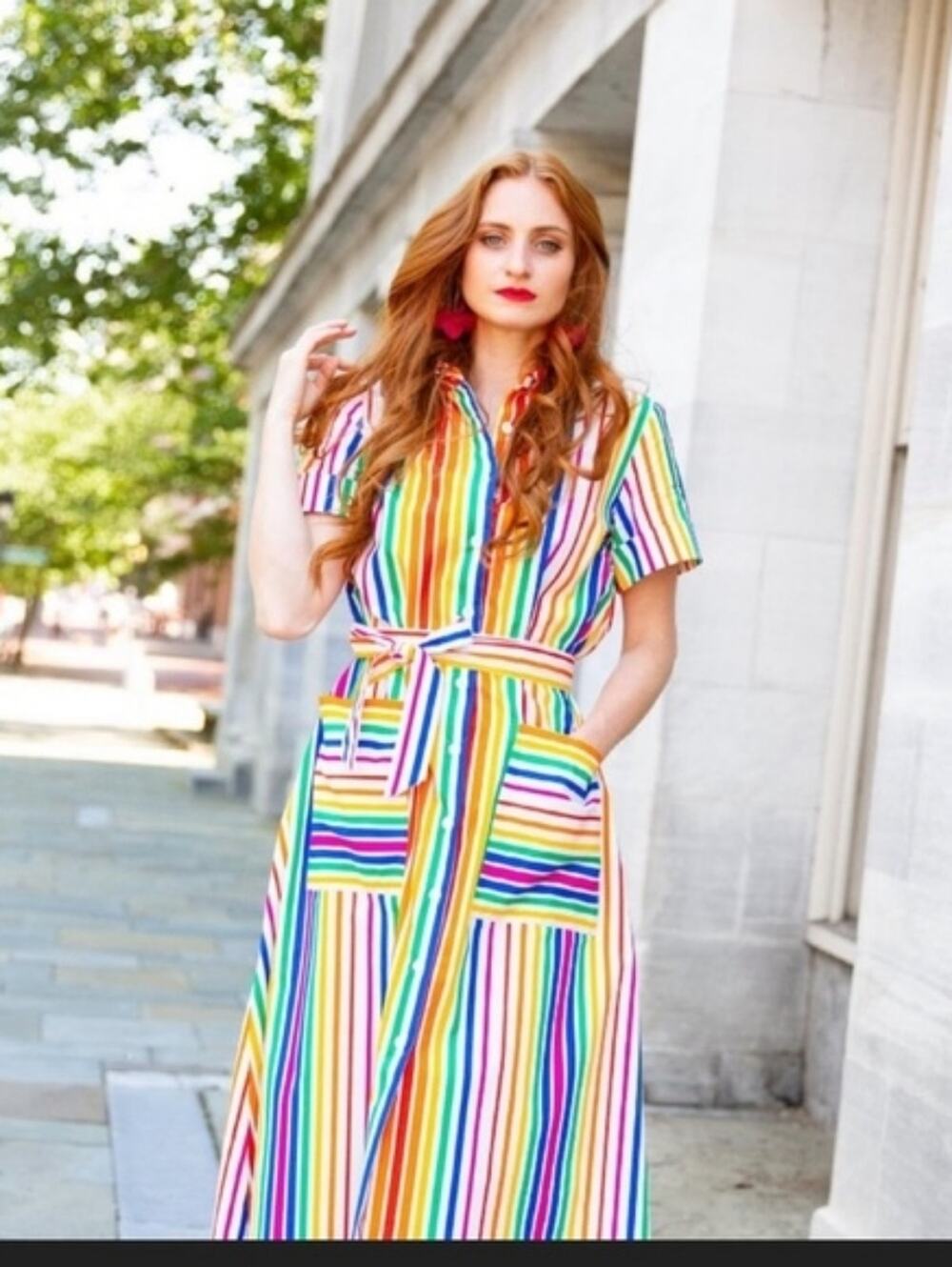 Christopher John Rogers for Target Rainbow Striped Midi Shirt Dress - Size 4
